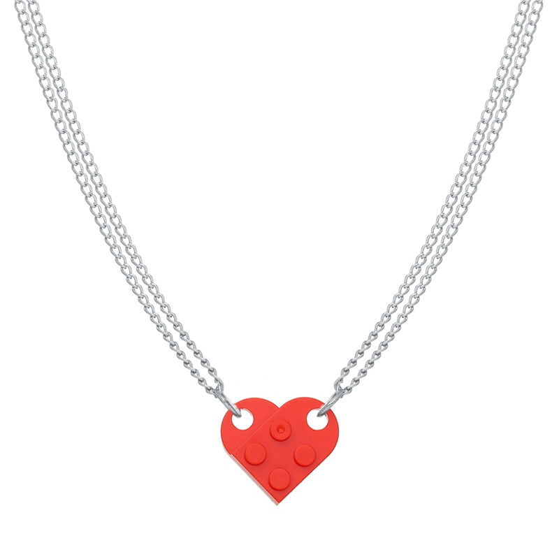 Punk 2Pcs Heart Brick Couples Love Necklace