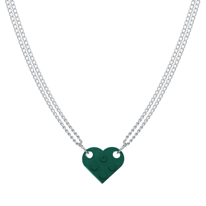 Punk 2Pcs Heart Brick Couples Love Necklace