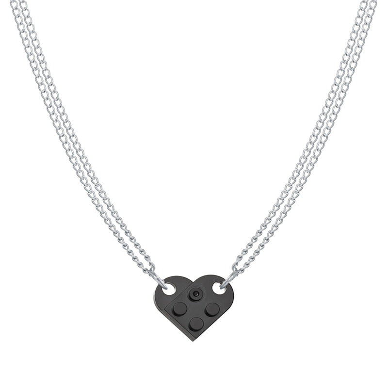 Punk 2Pcs Heart Brick Couples Love Necklace