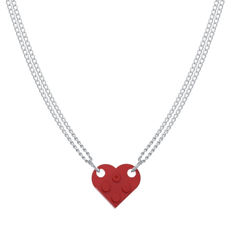 Punk 2Pcs Heart Brick Couples Love Necklace