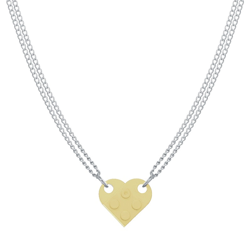 Punk 2Pcs Heart Brick Couples Love Necklace