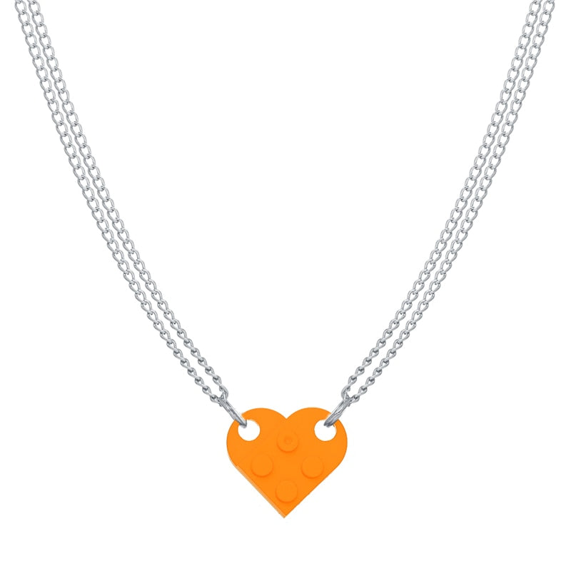 Punk 2Pcs Heart Brick Couples Love Necklace