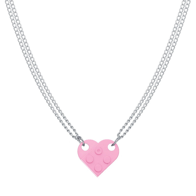 Punk 2Pcs Heart Brick Couples Love Necklace
