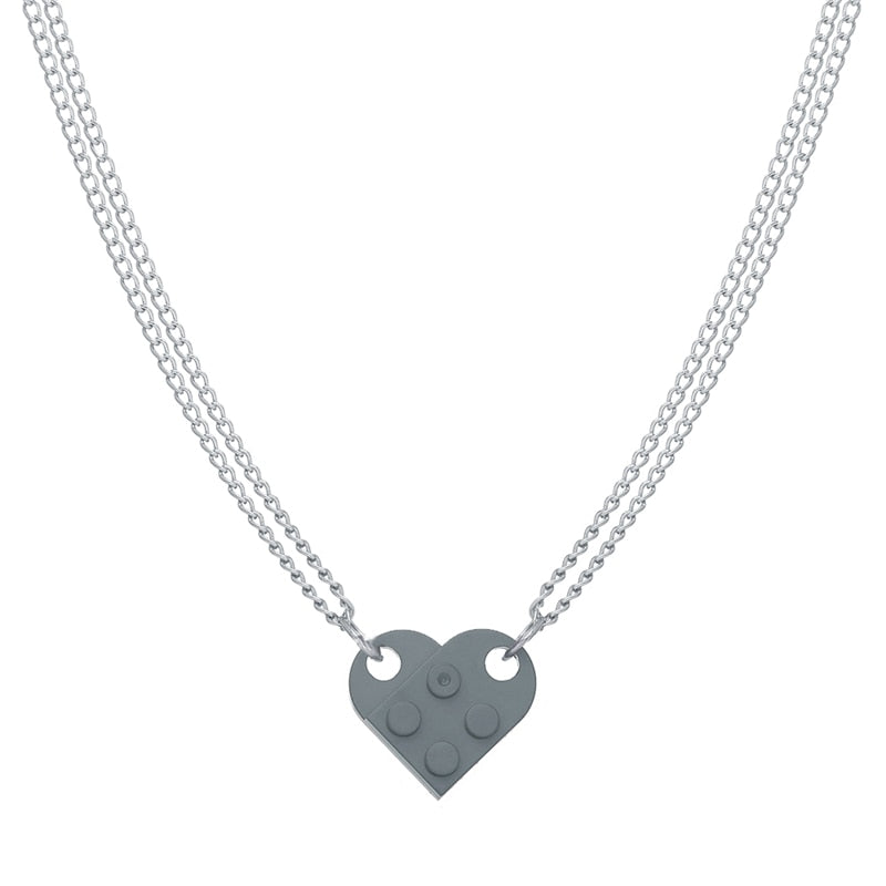 Punk 2Pcs Heart Brick Couples Love Necklace