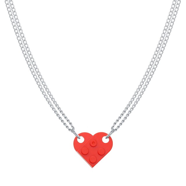Punk 2Pcs Heart Brick Couples Love Necklace