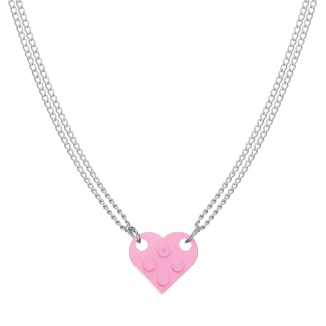 Punk 2Pcs Heart Brick Couples Love Necklace