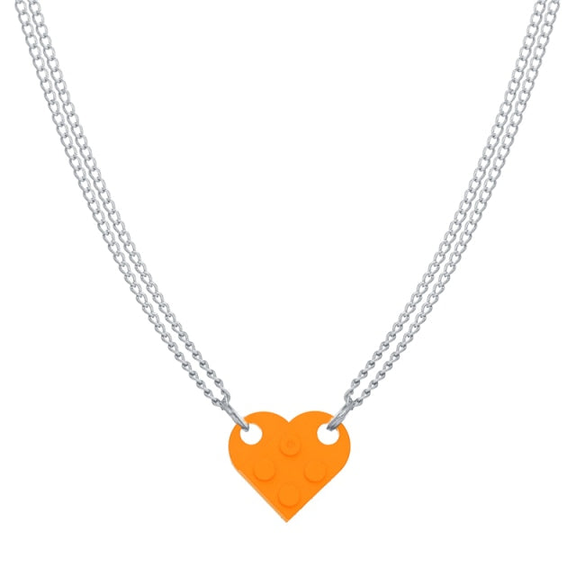 Punk 2Pcs Heart Brick Couples Love Necklace