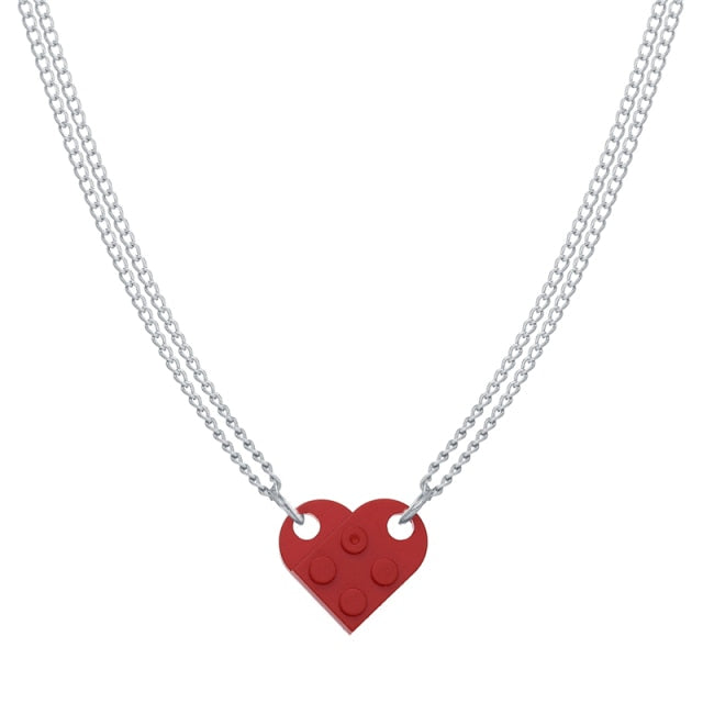 Punk 2Pcs Heart Brick Couples Love Necklace