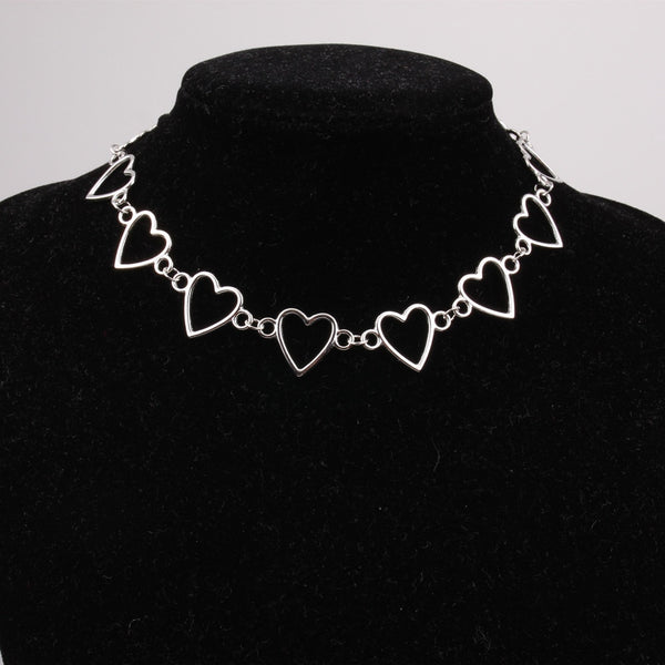 Metal Hollow Connecting Heart Neck Chain Collar Necklace