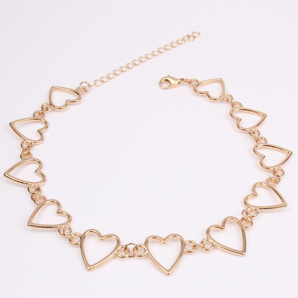 Metal Hollow Connecting Heart Neck Chain Collar Necklace