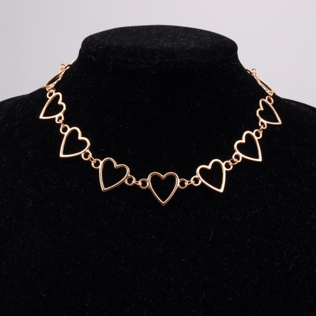 Metal Hollow Connecting Heart Neck Chain Collar Necklace