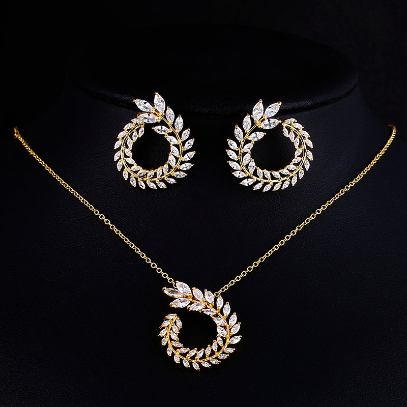 Luxury AAA Zircon Olive Branch Pendant Set For Women