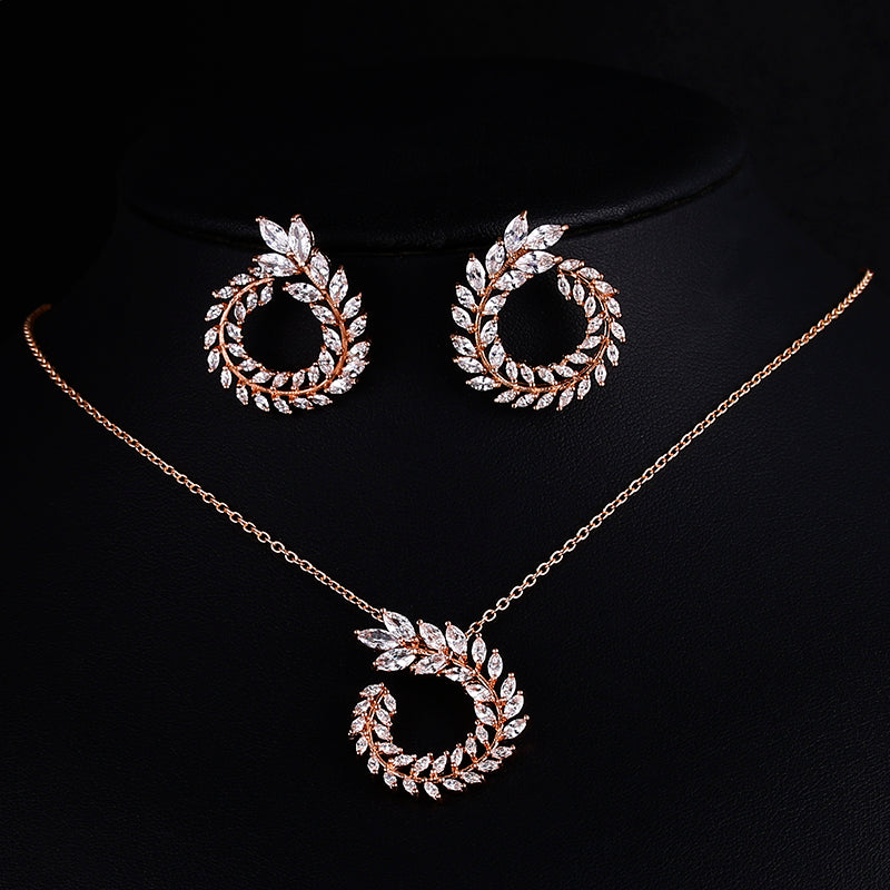 Luxury AAA Zircon Olive Branch Pendant Set For Women