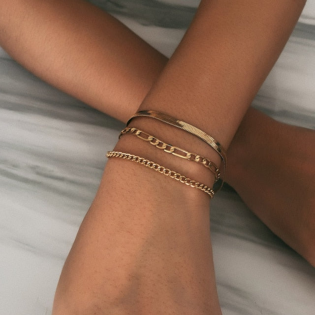 Fashion Punk Curb Cuban Chain Bracelets Set