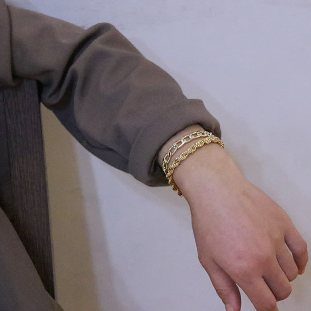 Fashion Punk Curb Cuban Chain Bracelets Set