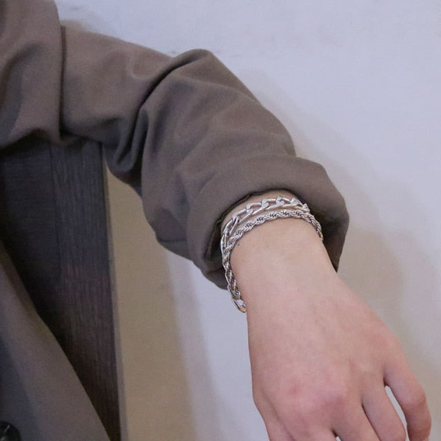 Fashion Punk Curb Cuban Chain Bracelets Set