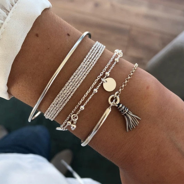 Fashion Punk Curb Cuban Chain Bracelets Set