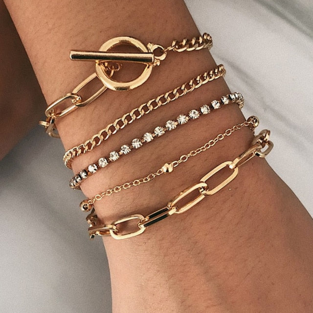 Fashion Punk Curb Cuban Chain Bracelets Set