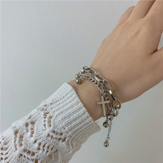 Fashion Punk Curb Cuban Chain Bracelets Set
