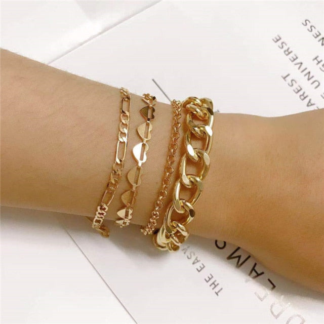 Fashion Punk Curb Cuban Chain Bracelets Set