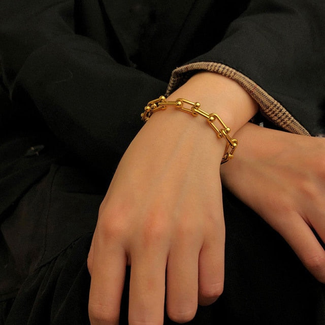 Fashion Punk Curb Cuban Chain Bracelets Set