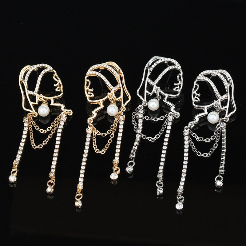 S925 Needle Hot Pearl Crystal Chain Portrait Earrings