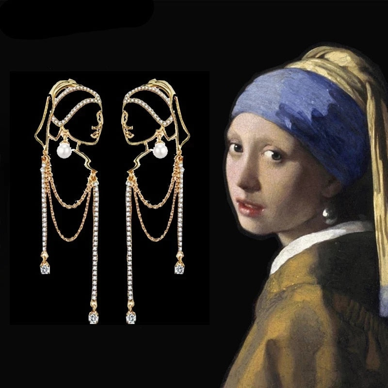 S925 Needle Hot Pearl Crystal Chain Portrait Earrings