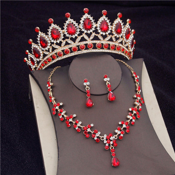 Gorgeous Crystal  Wedding Dress Crown Necklaces Earring Set