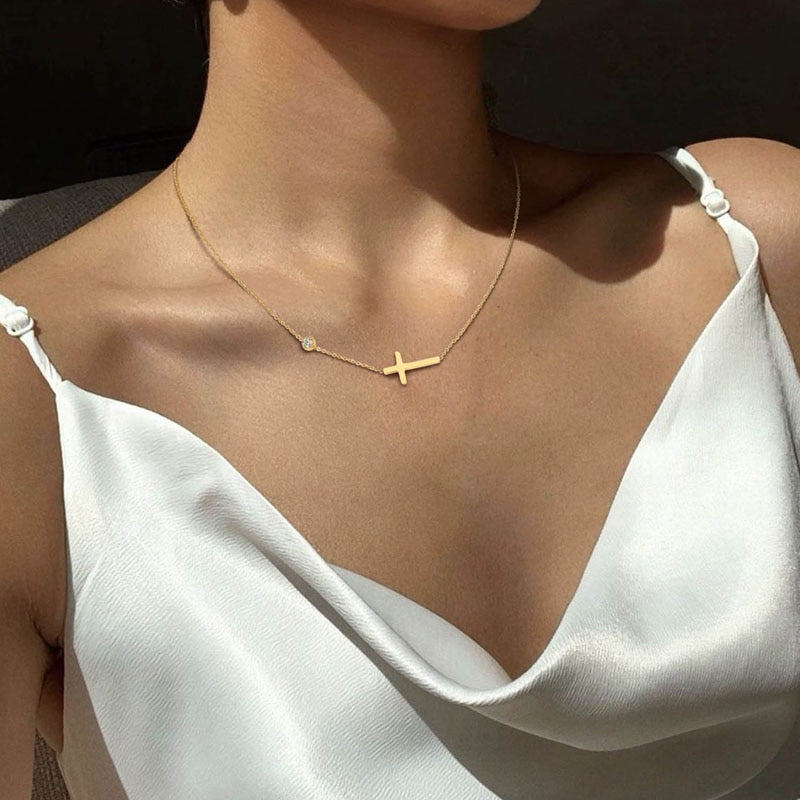 Delicate Petite Sideway Cross Necklaces Pendant
