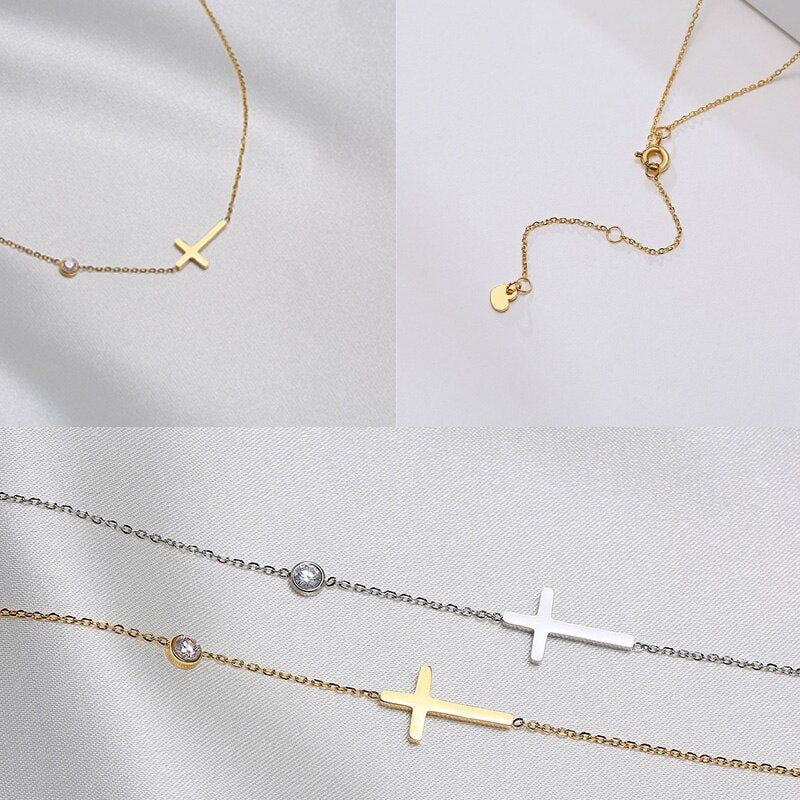 Delicate Petite Sideway Cross Necklaces Pendant