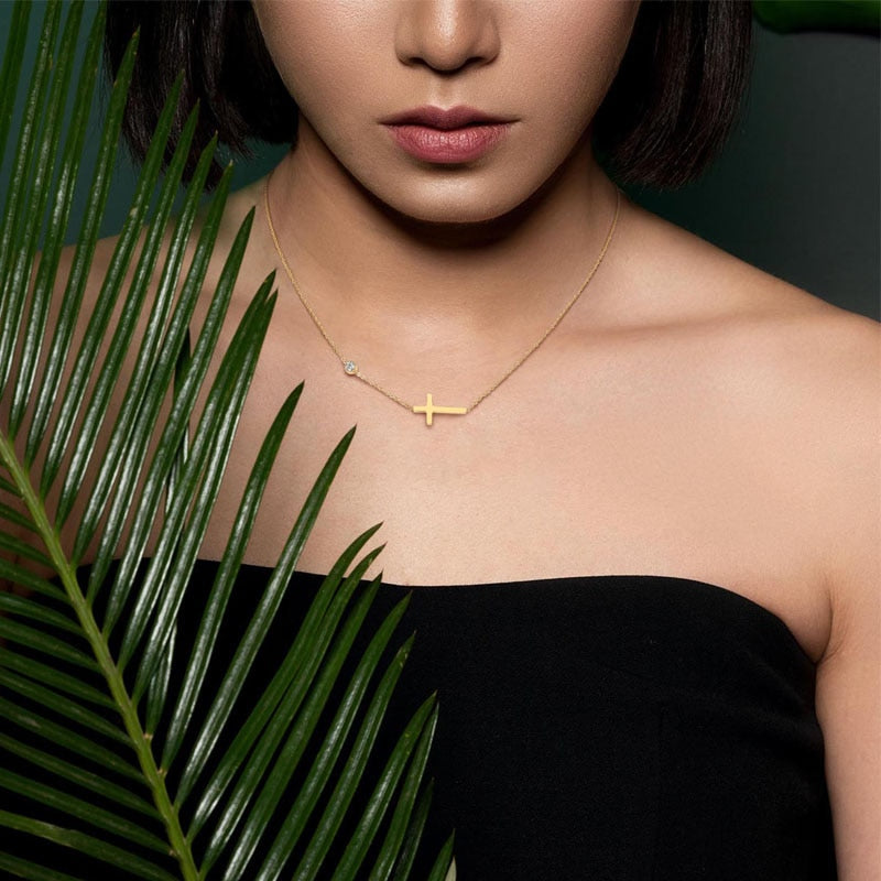 Delicate Petite Sideway Cross Necklaces Pendant