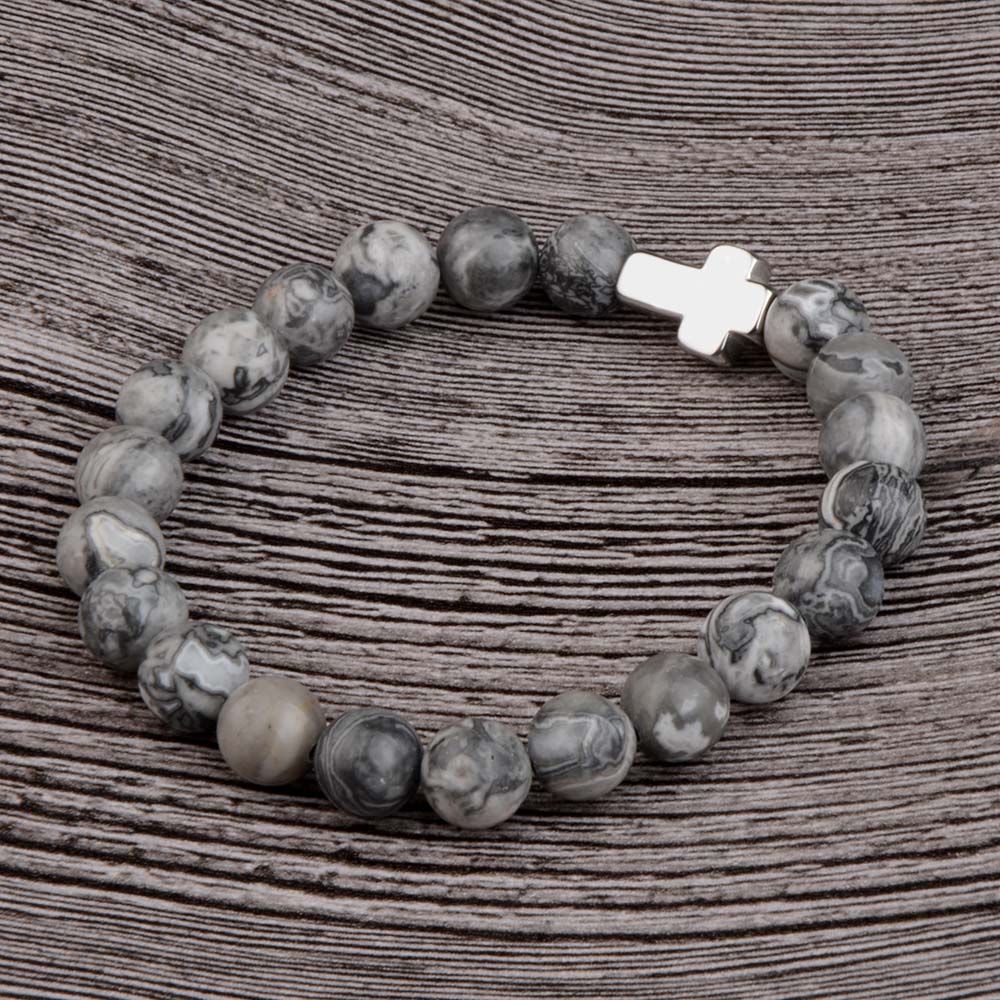 Elastic Rope Map Lava Bead Bracelet For Men