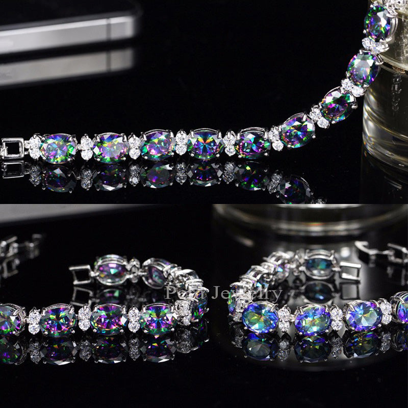 Natural Light Blue Oval Rainbow Mystic Crystal Stones Bracelets