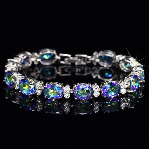 Natural Light Blue Oval Rainbow Mystic Crystal Stones Bracelets