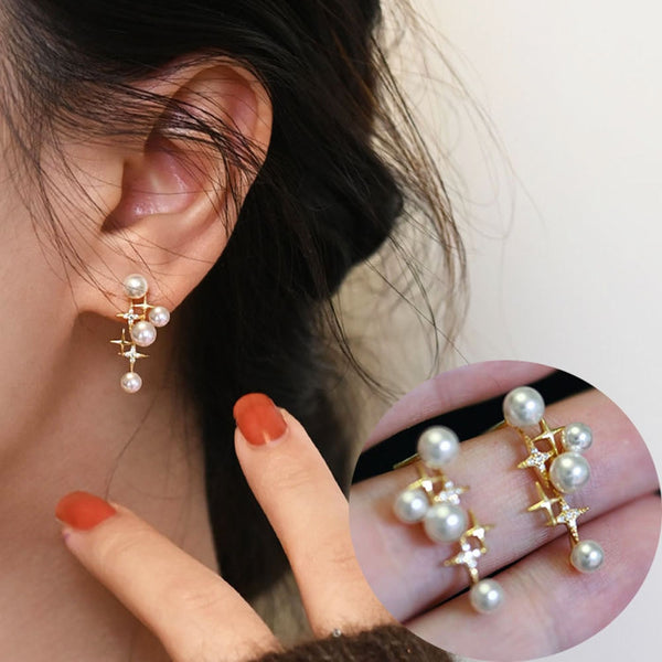 Korean Cute Star Pearl Stud Earrings For Women