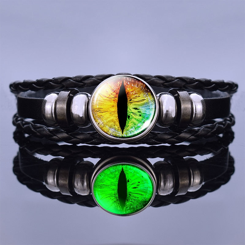 Evil Blue Eye Glass Dome Leather Bracelets