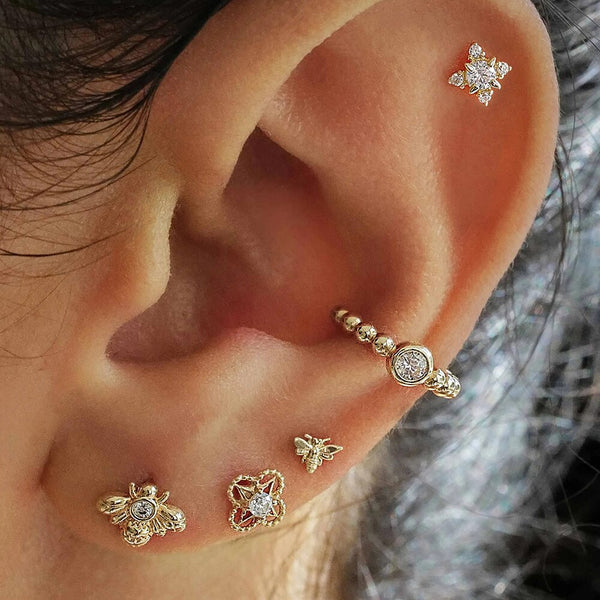 Pendiente de oreja vintage con cuentas doradas para mujer, pendiente de oreja con dije de cristal