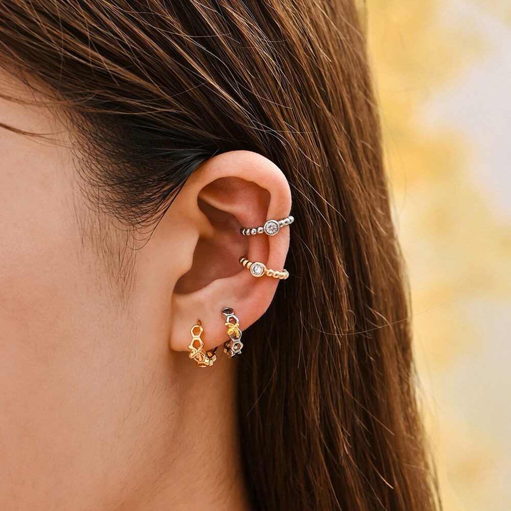 Vintage Gold Beaded Ear Cuff for Women Charm Crystal Earcuff