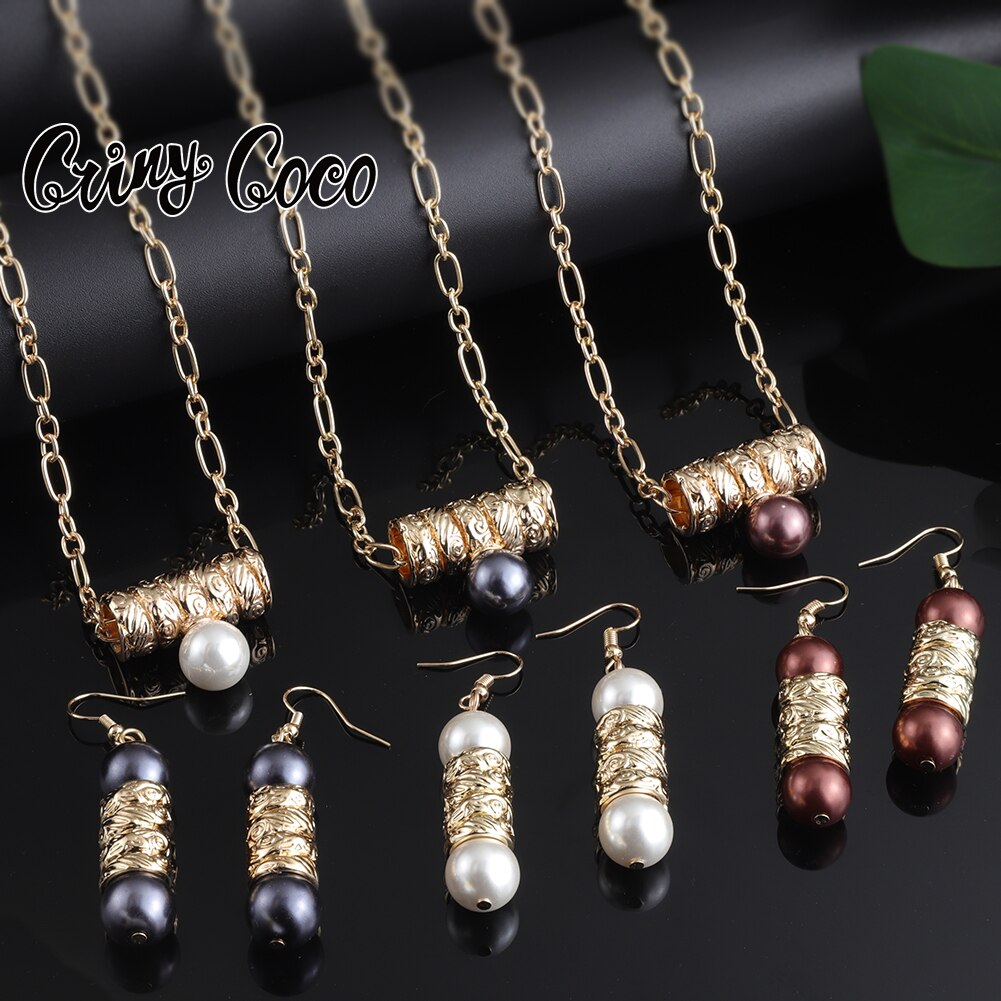 Different Color Drop Pearl Necklace Set