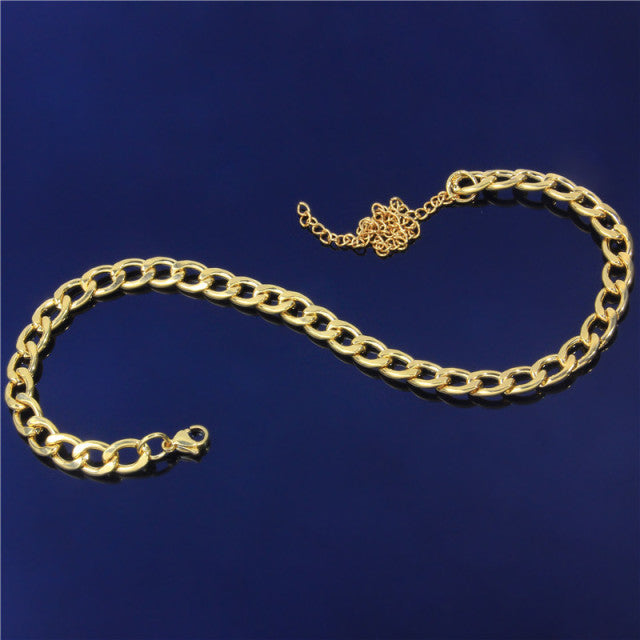 New Stainless Steel Gold Color Curb Cuban Chain Anklets
