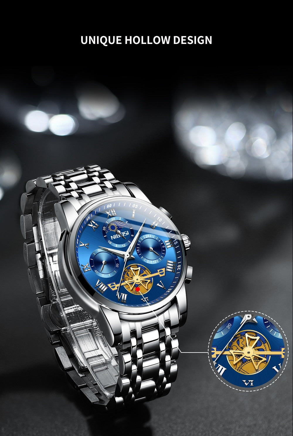 Luxury Business Fashion Unique Chronograph Sport Waterproof Steel Quartz Clock