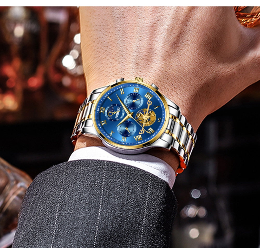 Luxury Business Fashion Unique Chronograph Sport Waterproof Steel Quartz Clock