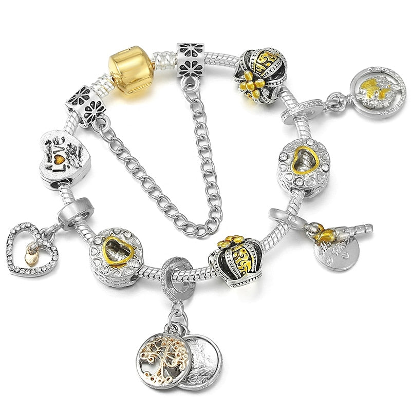 Crystal Heart Beads  Gold Color Snake Chain Bracelets