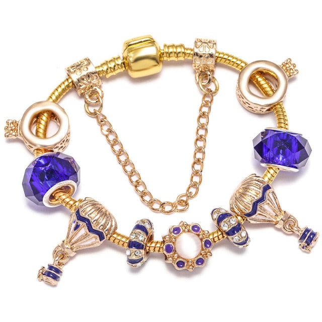 Crystal Heart Beads  Gold Color Snake Chain Bracelets