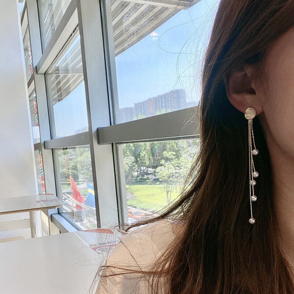 Temperament Pearl Tassel Long Clip on Earrings