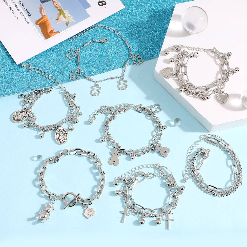 Fashion Multilayer Beaded Chain Bracelets Set