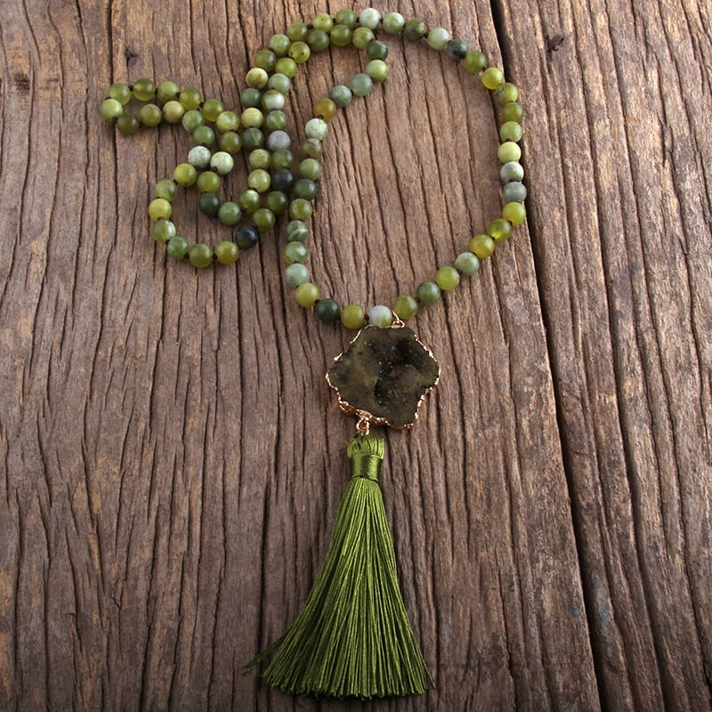 Bohemian Semi Precious Stones Knotted  Tassel Necklaces