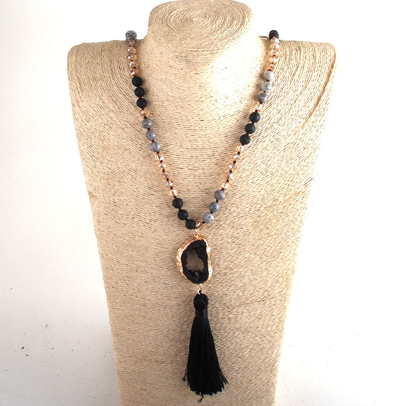 Bohemian Semi Precious Stones Knotted  Tassel Necklaces