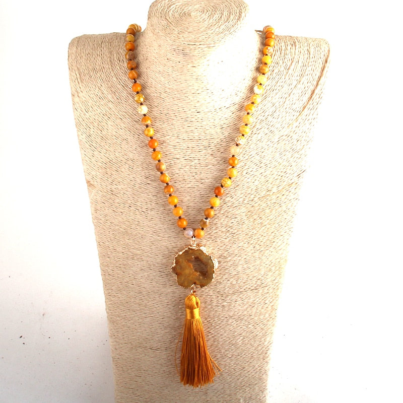 Bohemian Semi Precious Stones Knotted  Tassel Necklaces
