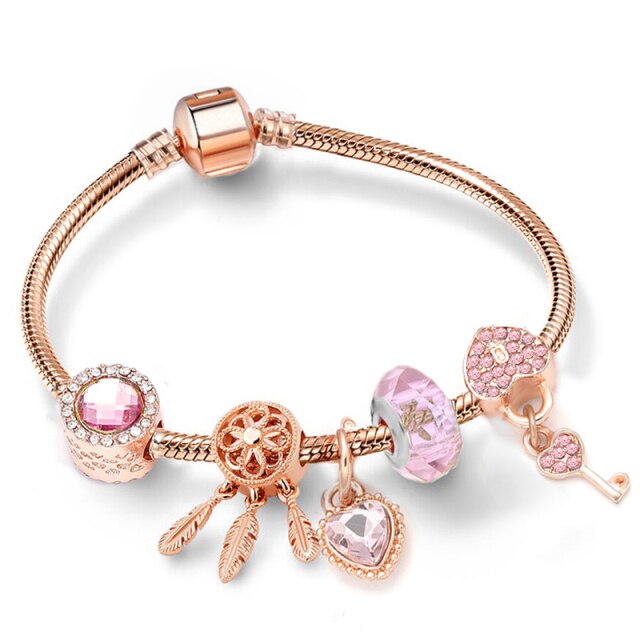 Antique Crystal Heart Charm Bracelet
